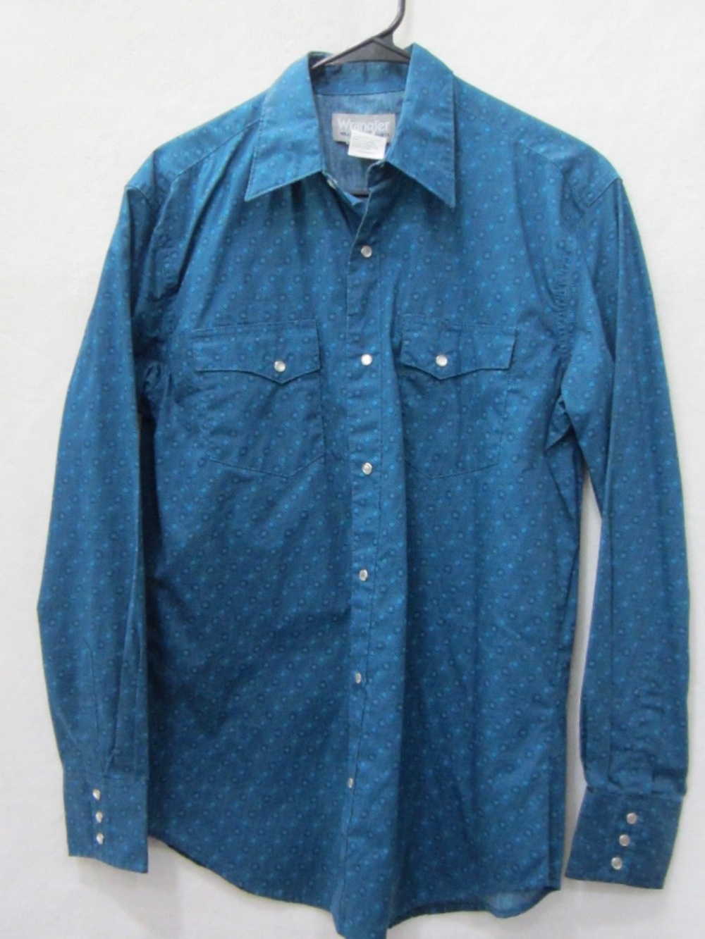 Wrangler Wrancher Pearl Snap Long Sleeve Teal Geometric Medium Men's Shirt